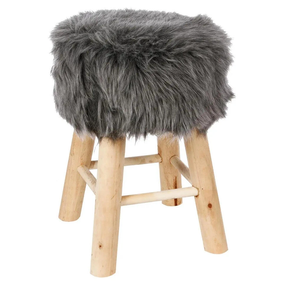 Atmosphera Bijzet/zit Krukje Oslo - Hout/stof - Grijs - H42 Cm 1 Atmosphera Bijzet/zit Krukje Oslo - Hout/stof - Grijs - H42 Cm