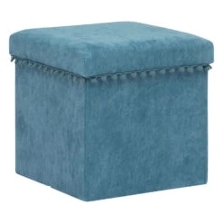 Atmosphera Storage Poef/hocker - Opvouwbaar - Blauw - 38x38 Cm