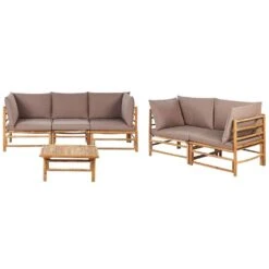 CERRETO - Loungeset 5-zits Met Salontafel - Taupe - Bamboehout