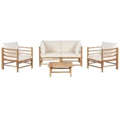 CERRETO - Loungeset 4-zits - Wit - Bamboehout