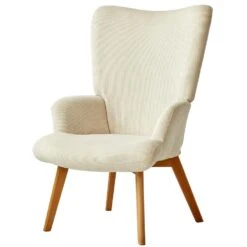 Fauteuil Van Massief Hout En Beige Fluweel