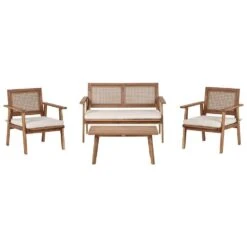 ARENELLA - Loungeset 4-zits - Lichthout/Beige - Acaciahout