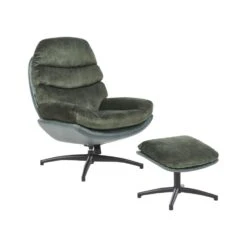 EIDE - Fauteuil Met Hocker - Groen - Fluweel