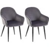 CLP Set Van 2 Eetkamerstoel Boise Zwart Frame - Fluweel - Donkergrijs -VIDAXL Winkel 1000146417