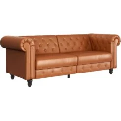 Felix - 3-zits Slaapbank In Cognac Kunstleer