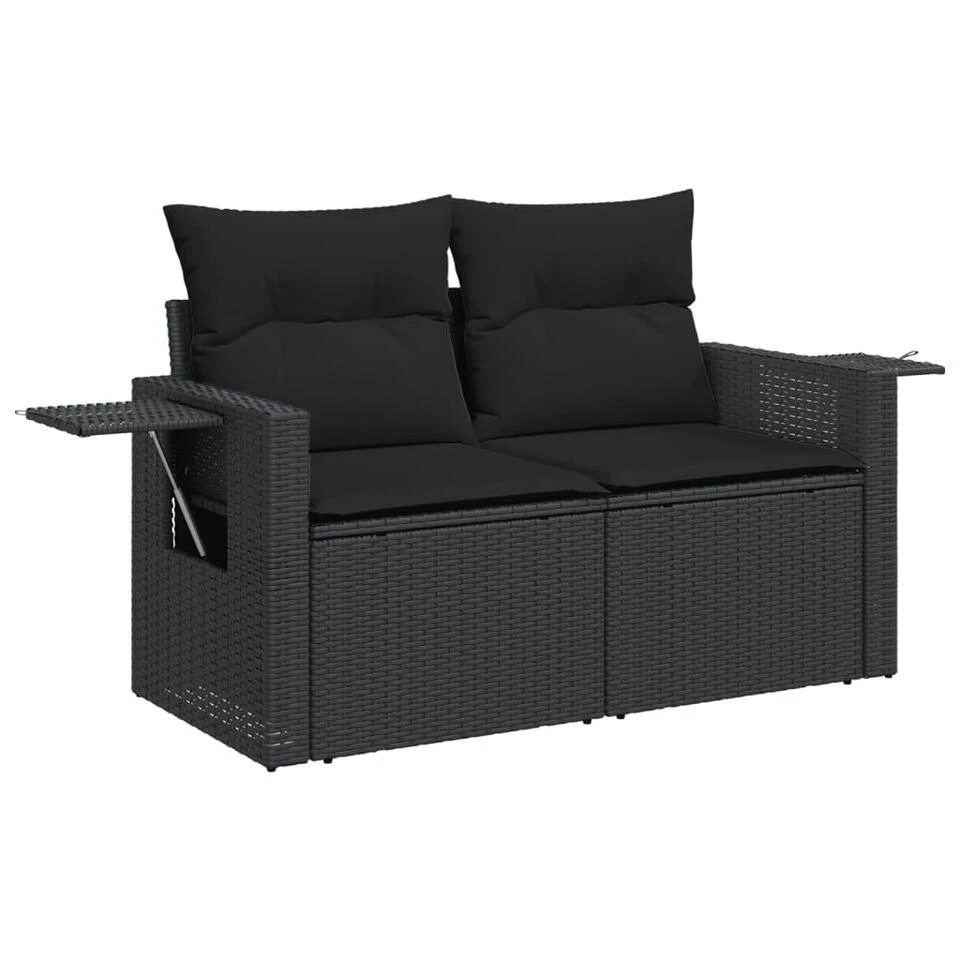 VidaXL - Tuinbank 2-zits - Zwart - Poly Rattan - Met Kussens 1 VidaXL - Tuinbank 2-zits - Zwart - Poly Rattan - Met Kussens