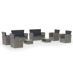 VidaXL - Loungeset - Grijs - Poly Rattan - 8 Stuks - Met Kussens