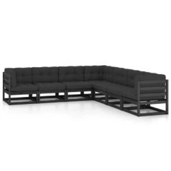 VidaXL - Loungeset - Zwart - Grenenhout - 7 Stuks - Met Kussens
