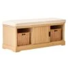 Houten Halbank Met 1 Deur En 2 Opbergvakken Met Beige Fluwelen