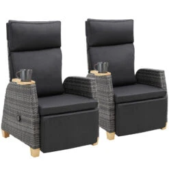 Tectake Wicker Fauteuil Pescara Met Aluminium Frame, Rugleuning Verstelbaar
