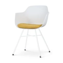 Nolon Noa-Liz Eetkamerstoel Wit - Okergeel Kussen - Witte Poten