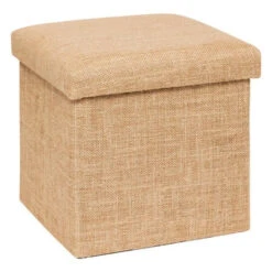 5Five Poef/hocker - Opbergbox - Beige - PU/MDF - 31 X 31 Cm