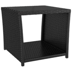 VidaXL - Salontafel Met Glazen Blad - Zwart - Poly Rattan - 45x45x40 Cm