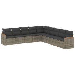 VidaXL Loungeset Met Kussens En Hout Armsteun - Grijs - Poly Rattan - 9 Stuks
