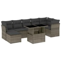 VidaXL Loungeset Voor 7 Met Kussens & Verstelbaar Salontafel - Gris - 8 Stuks
