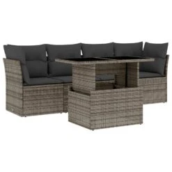 VidaXL Loungeset Voor 4 Met Kussens En Verstelbaar Salontafel - Gris - 5 Stuks