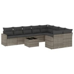VidaXL Loungeset Met Kussens & Tuintafel - Grijs - Poly Rattan - 10 Stuks