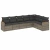 VidaXL Loungeset Met Kussens En Hout Armsteun - Grijs - Poly Rattan - 7 Stuks -VIDAXL Winkel 1000172825