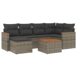 VidaXL 7-delige Loungeset Kussens - Hout Armsteun & Salontafel - Grijs