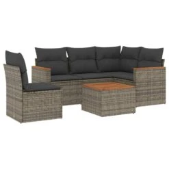 VidaXL 6-delige Loungeset Voor 5 Met Kussens & Salontafel - Grijs - Poly Rattan