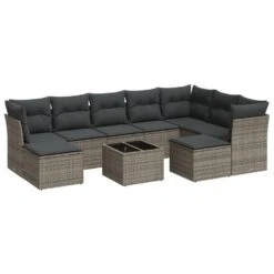 VidaXL Loungeset Met Kussens En Tuintafel - Grijs - Poly Rattan - 10 Stuks