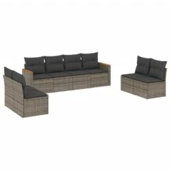 VidaXL 8-delige Loungeset Met Kussens En Hout Armsteun - Grijs - Poly Rattan