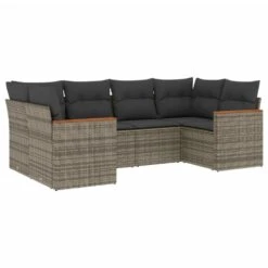 VidaXL Loungeset Met 8 Kussens En Hout Armsteun - Grijs - 6 Stuks