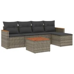 VidaXL 6-delige Loungeset Kussens En Kruk - Hout Armsteun & Salontafel - Grijs