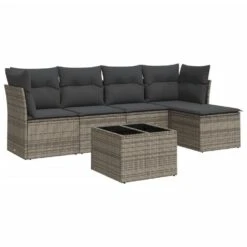 VidaXL Loungeset Met Kussens & Tuintafel - Grijs - Poly Rattan - 6 Stuks