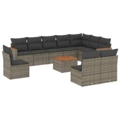 VidaXL 11-delige Loungeset Met Kussens En Salontafel - Gris - Poly Rattan