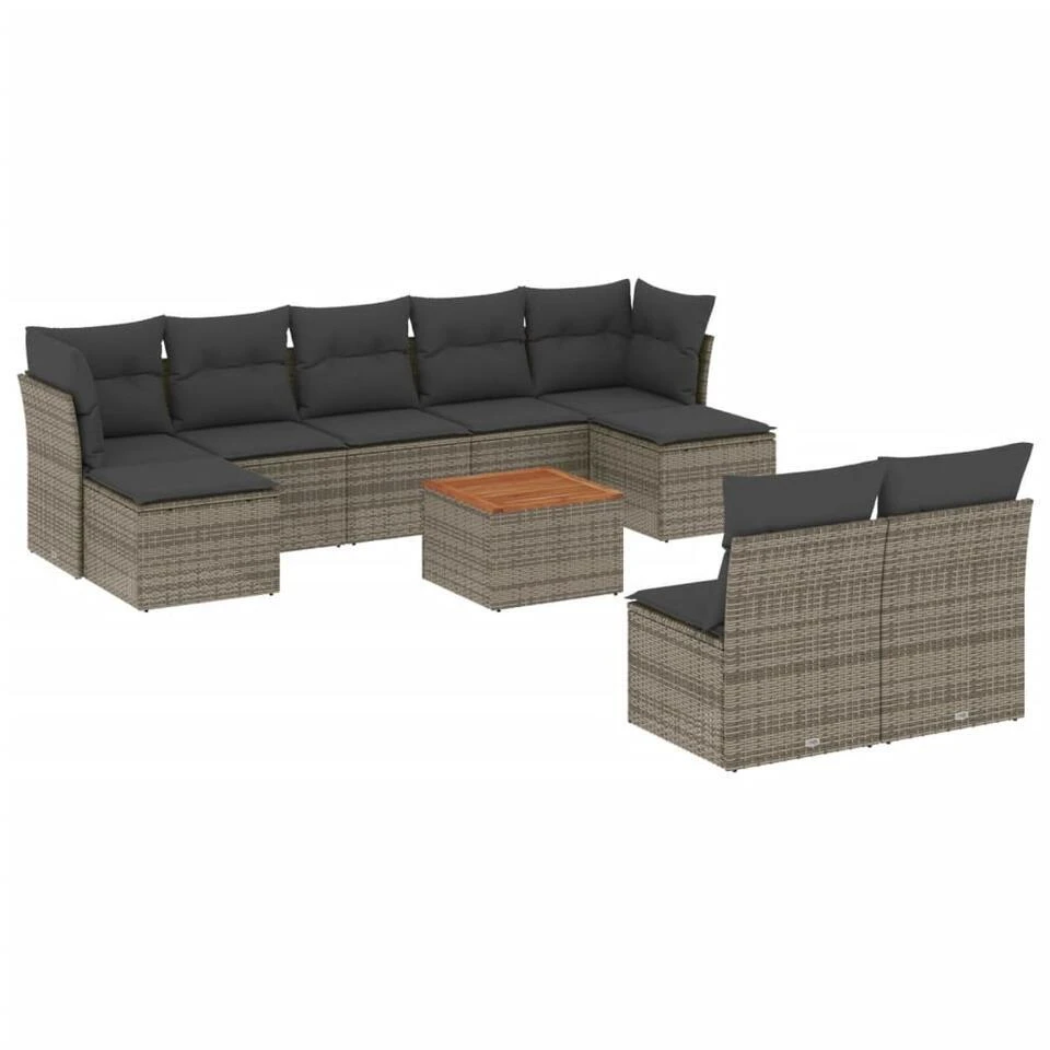 VidaXL 10-delige Loungeset Met Kussens & Salontafel - Grijs - Poly Rattan 1 VidaXL 10-delige Loungeset Met Kussens & Salontafel - Grijs - Poly Rattan