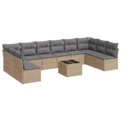VidaXL 11-delige Loungeset Met Kussens En Salontafel - Beige - Poly Rattan