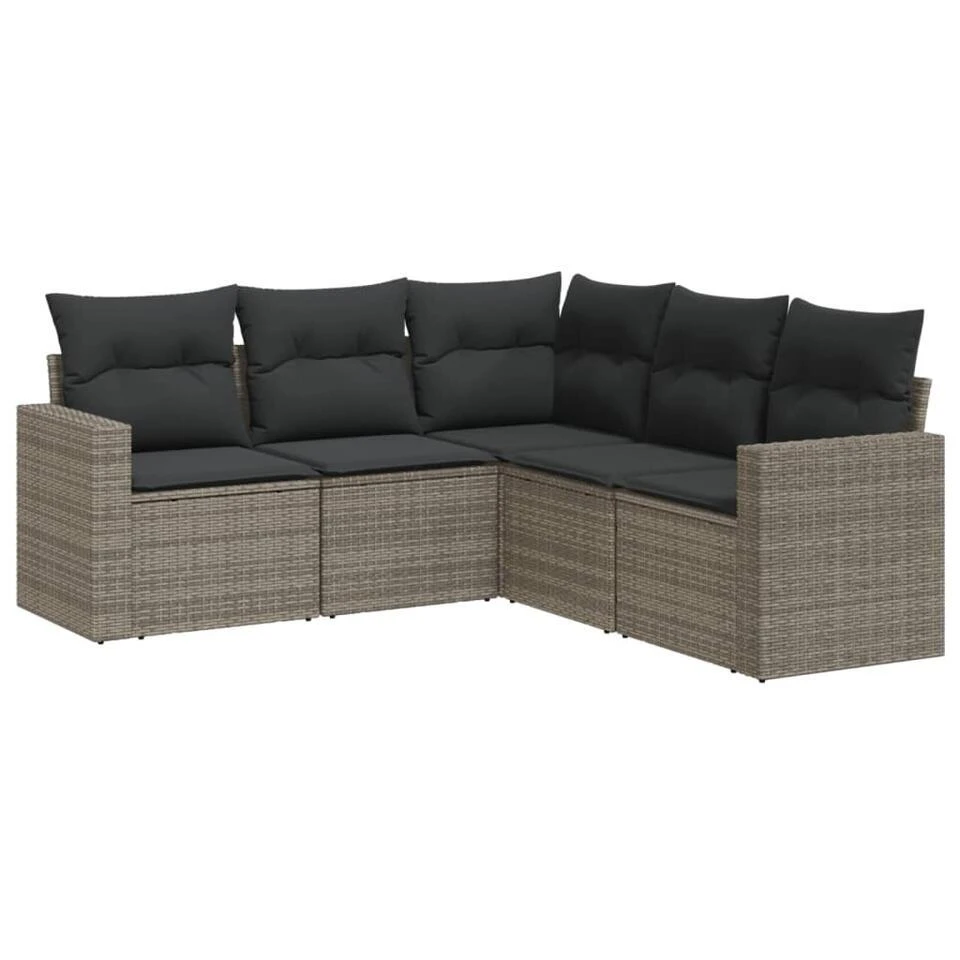 VidaXL Loungeset Met 5 Kussens Voor 5 Personen - Grijs - Poly Rattan - 5 Stuks 1 VidaXL Loungeset Met 5 Kussens Voor 5 Personen - Grijs - Poly Rattan - 5 Stuks