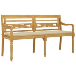 VidaXL - Batavia Tuinbank Met Beige Kussen - Teakhout - 150x51.5x84 Cm