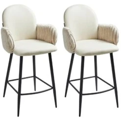 AMITY - Barkruk Set Van 2 - Lichtbeige - Polyester