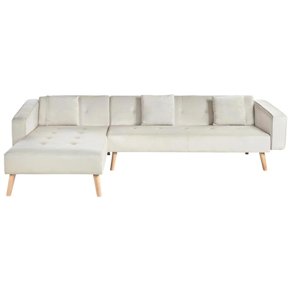 VADSO - Hoekslaapbank - Lichtbeige - Rechterzijde - Fluweel 1 VADSO - Hoekslaapbank - Lichtbeige - Rechterzijde - Fluweel