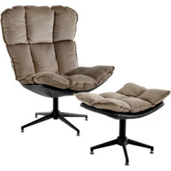 Pilou - Fauteuil Met Hocker In Fluweel In Taupe