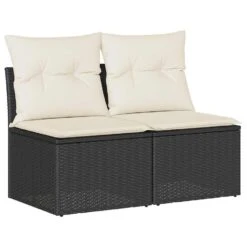 VidaXL Loungebank 2 Zits Met Crème Kussens En Salontafel - Zwart 110x62x69 Cm