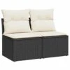 VidaXL Loungebank 2 Zits Met Crème Kussens Poly Rattan - Zwart 110x62x69 Cm -VIDAXL Winkel 1000179584