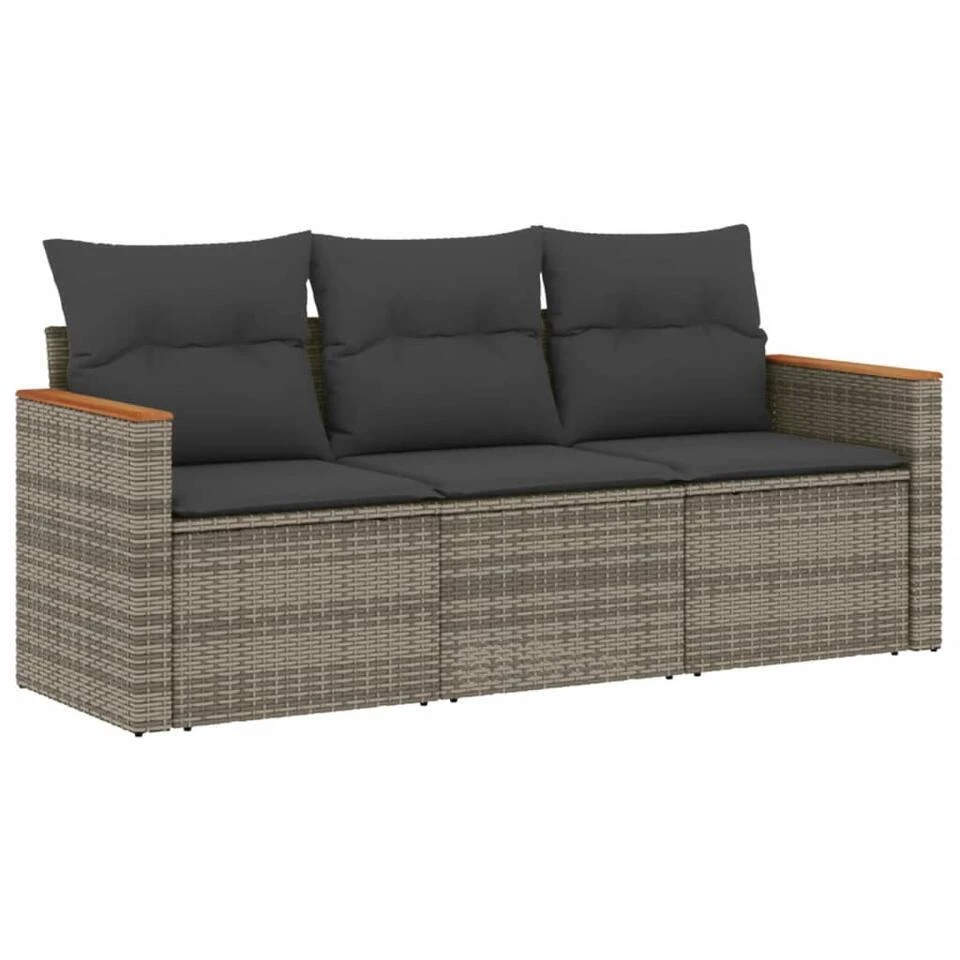 VidaXL 3-zits Loungebank Met Kussens - Grijs - Poly Rattan -179x62x69 Cm 1 VidaXL 3-zits Loungebank Met Kussens - Grijs - Poly Rattan -179x62x69 Cm