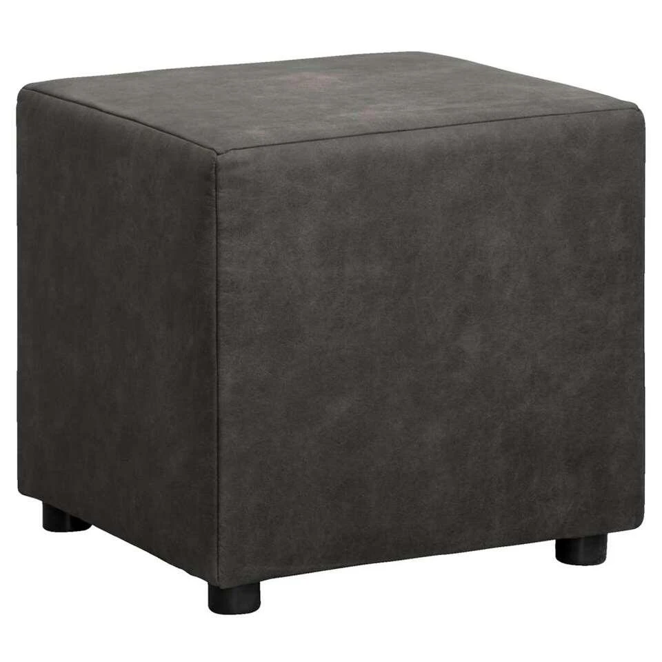 Hocker Nando - Antraciet - Stof Preston - 46x46x46 Cm 3 Hocker Nando - Antraciet - Stof Preston - 46x46x46 Cm - Afbeelding 3