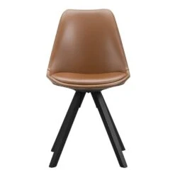 Eetkamerstoel Senja - Lederlook - Cognac - Zwart Hout
