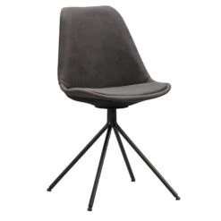 Eetkamerstoel Senja - Stof - Antraciet - Zwart Metaal