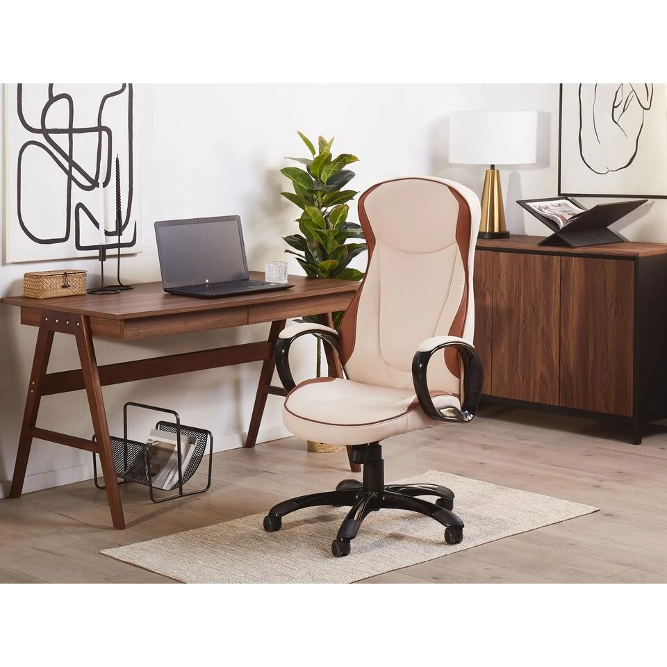 Beliani Bureaustoel FELICITY - Beige Kunstleer 2 Beliani Bureaustoel FELICITY - Beige Kunstleer - Afbeelding 2