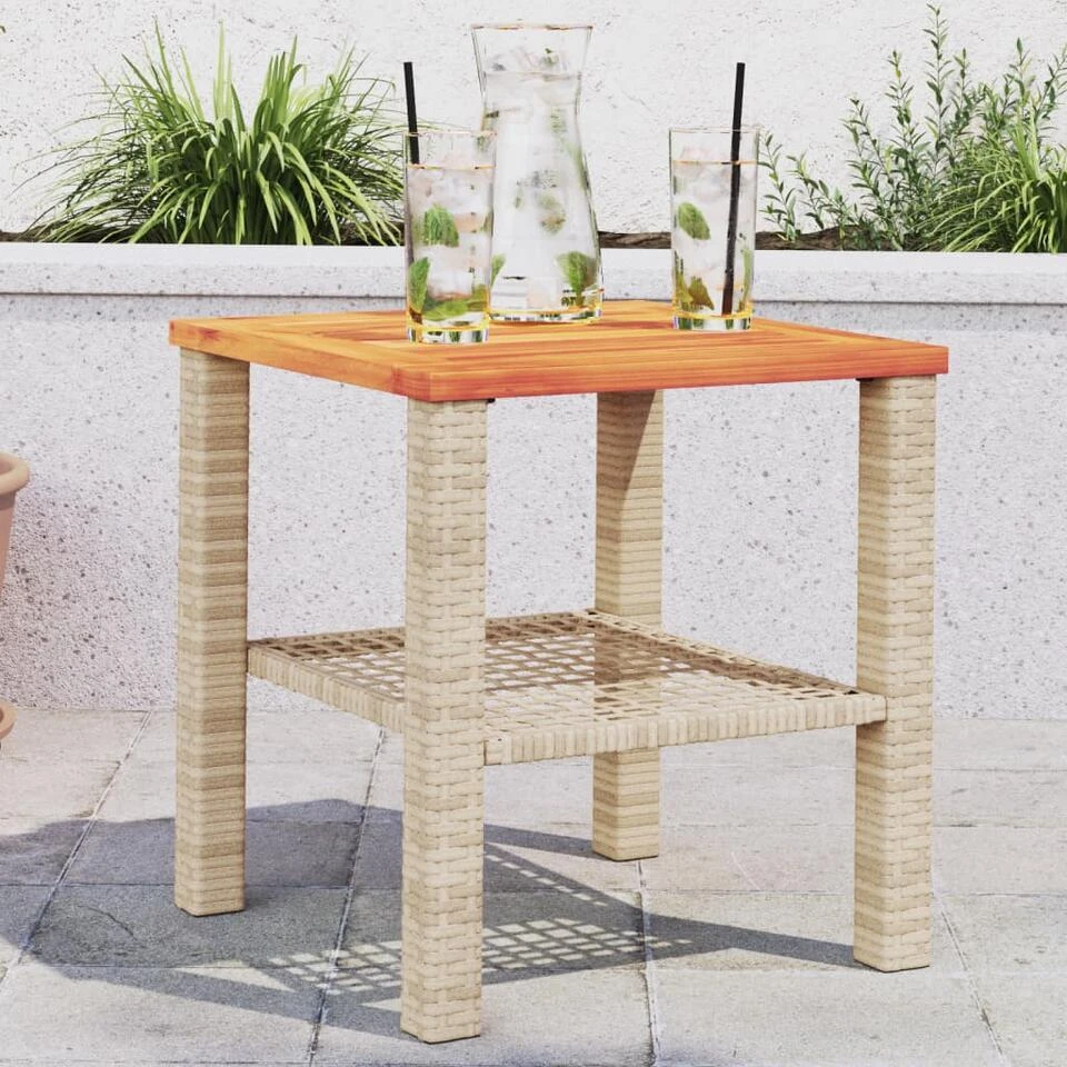 VidaXL - Loungetafel Met Opbergruimte - Beige - Poly Rattan En Hout - 40x40x42cm 2 VidaXL - Loungetafel Met Opbergruimte - Beige - Poly Rattan En Hout - 40x40x42cm - Afbeelding 2