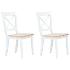 VidaXL Eetkamerstoelen 2 St Massief Rubberwood Wit En Lichthoutkleurig