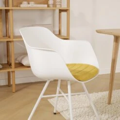 Nolon Noa-Liz Eetkamerstoel Wit - Okergeel Kussen - Witte Poten -VIDAXL Winkel 1690301c1bf54ac2b931f58feec11e66