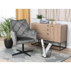 Beliani Fauteuil VAKSALA - Grijs Fluweel -VIDAXL Winkel 1853c4e1274d4d17b0c504c072603b0e