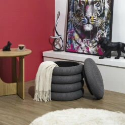 Home Deco Factory Poef/krukje - Boucle - Grijs - D37 X H44 Cm -VIDAXL Winkel 186612498faf4aeb878bd77f241d48cb