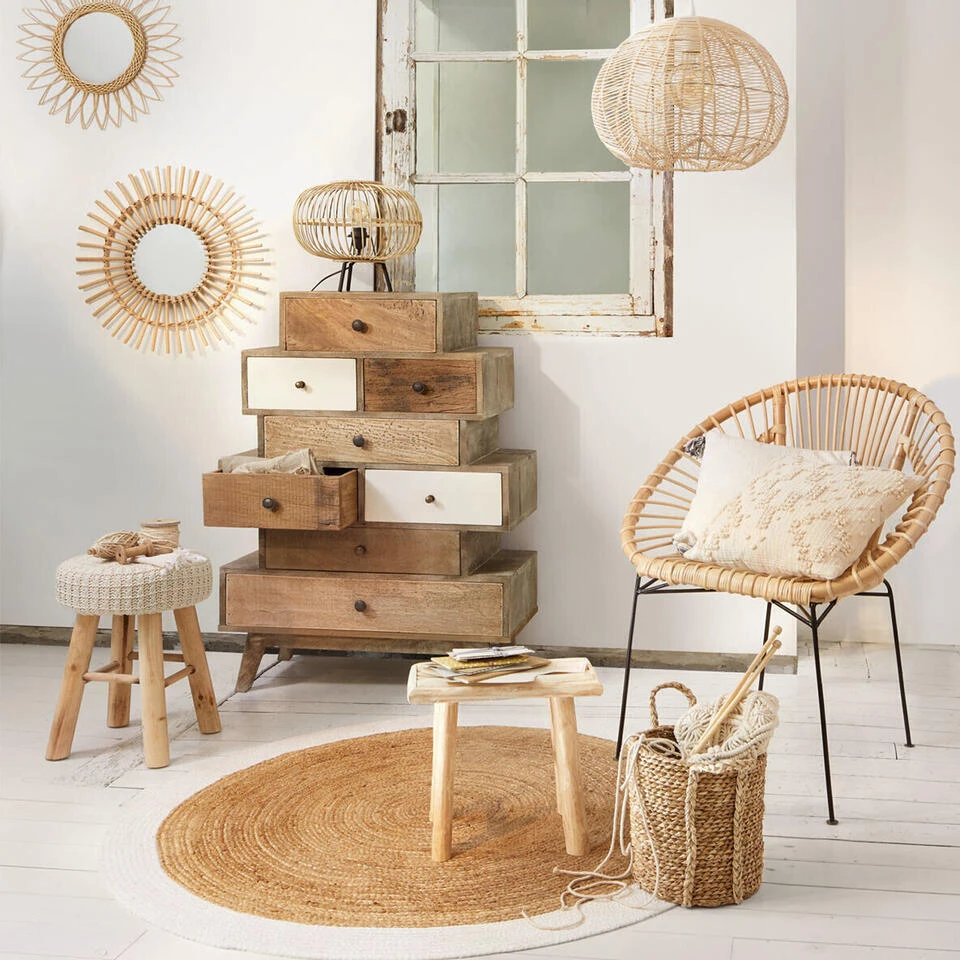 Atmosphera Ribcord Krukje - Beige - Hout/stof - D31 X H43 Cm 4 Atmosphera Ribcord Krukje - Beige - Hout/stof - D31 X H43 Cm - Afbeelding 4